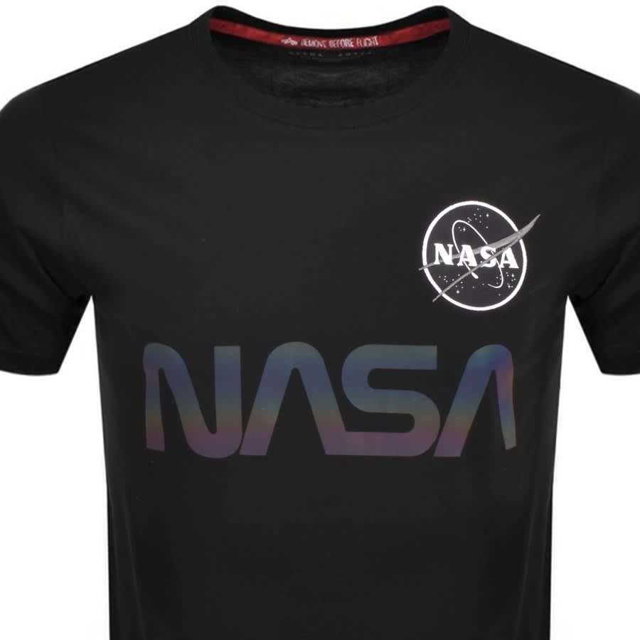 Alpha Industries Nasa Mainline United Black T Shirt Reflective Menswear | States