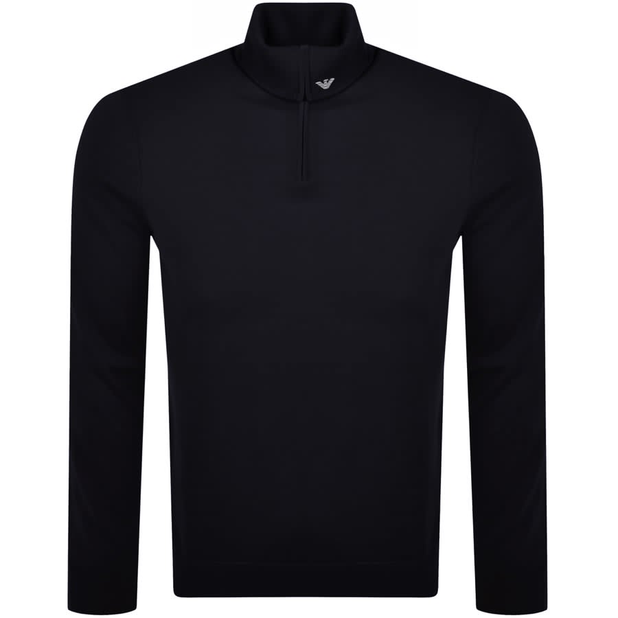 Emporio Armani Half Zip Roll Neck Knit Jumper Navy Mainline