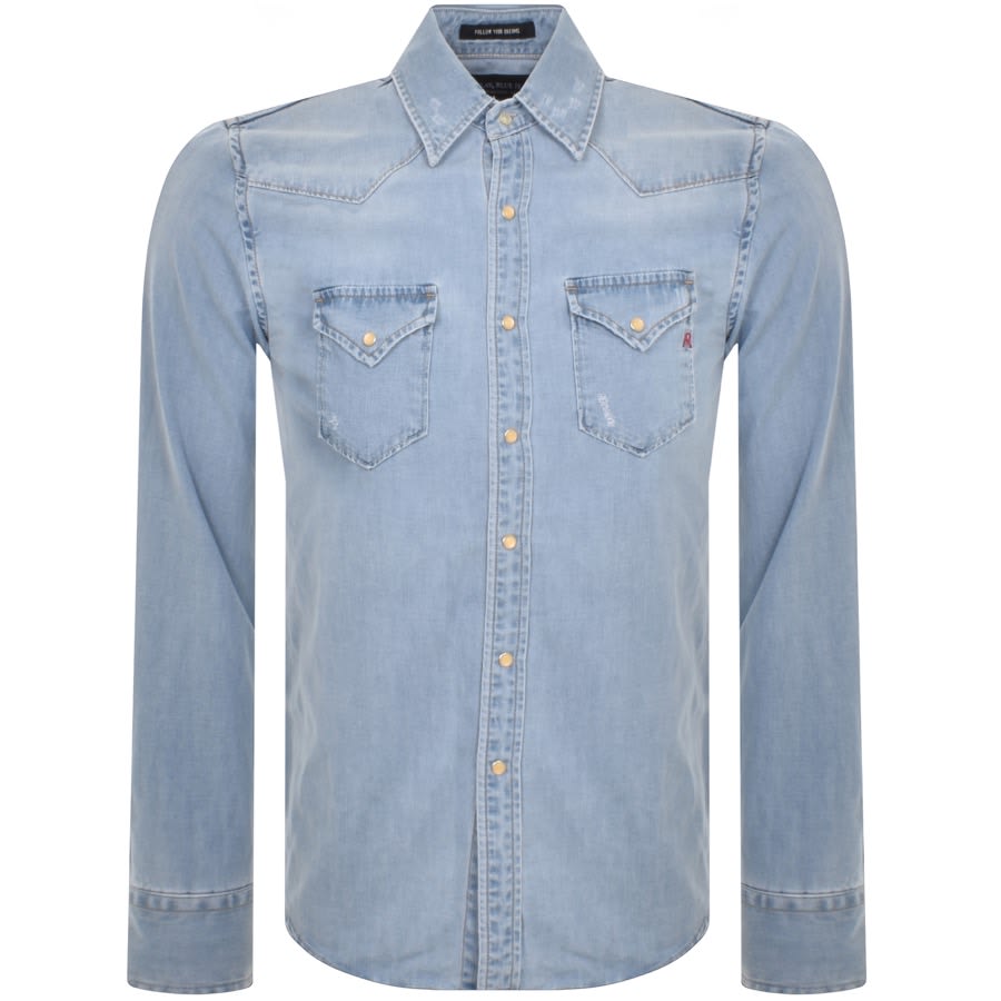 Replay Long Sleeved Denim Shirt Blue | Mainline Menswear