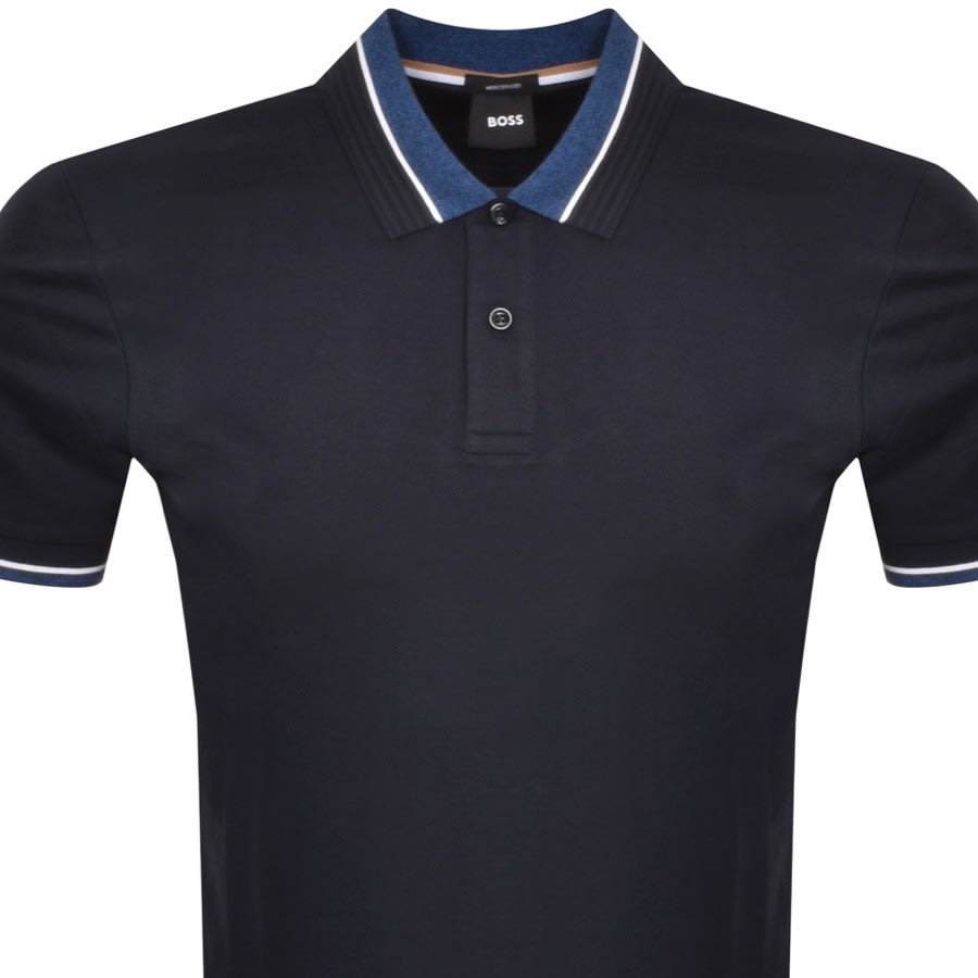 Shop BOSS Mercerized Cotton Polo Shirt with Signature Stripe Collar