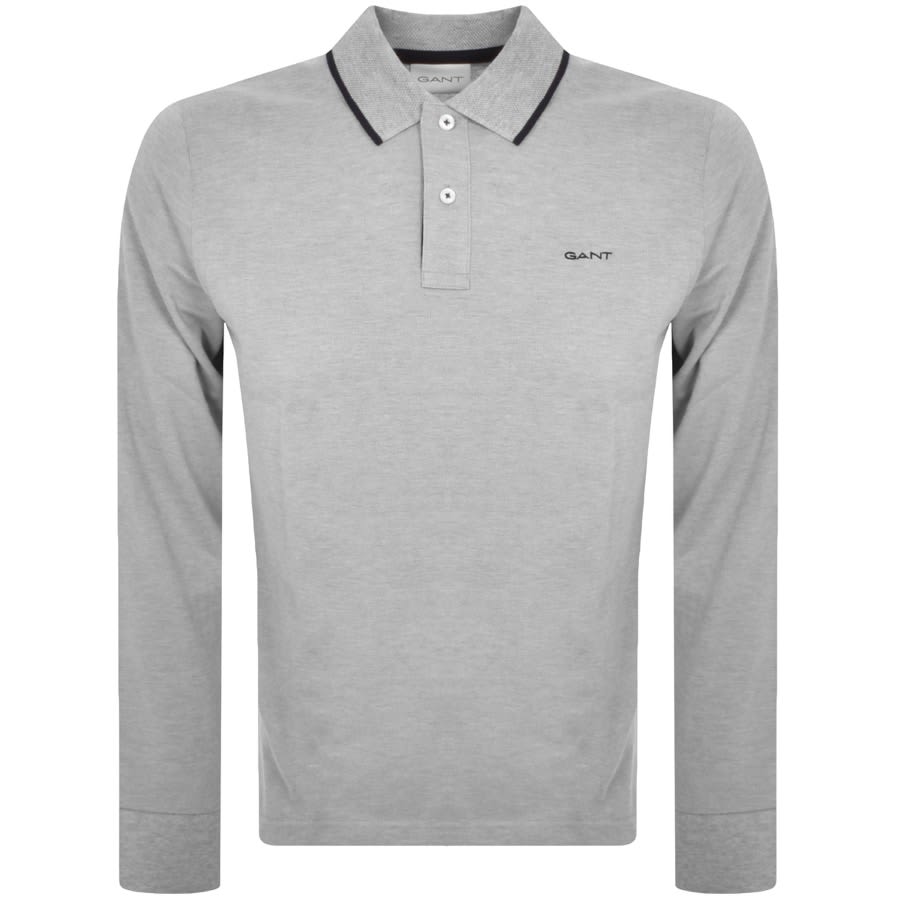 Gant Cotton Pique Long Sleeve Polo T Shirt Grey | Mainline Menswear