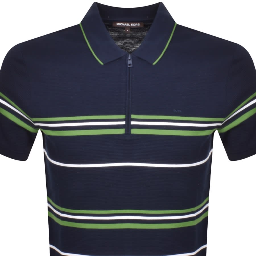 Michael Kors Stripe Half Zip Polo T Shirt Navy