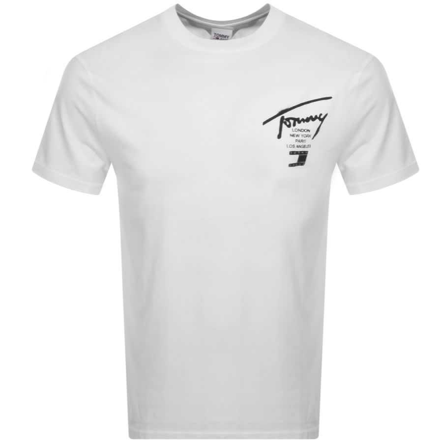 Tommy jeans coloured lines logo tee white hot sale