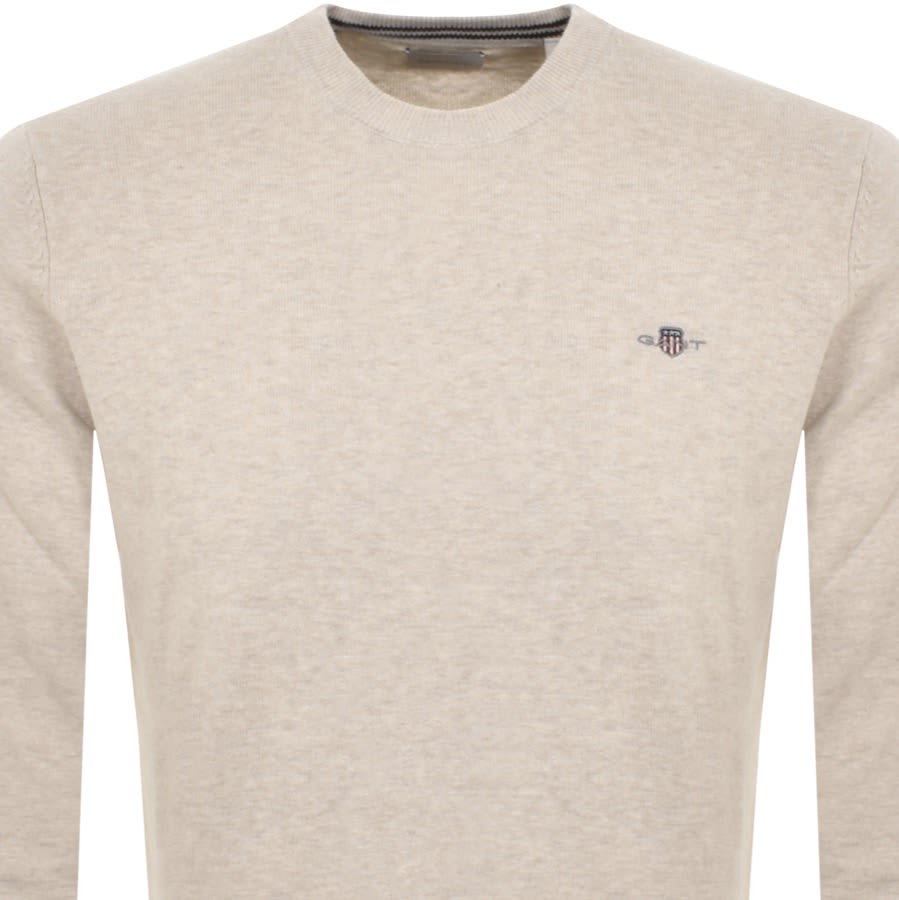 Gant Classic Cotton Crew Neck Knit Jumper Beige Mainline