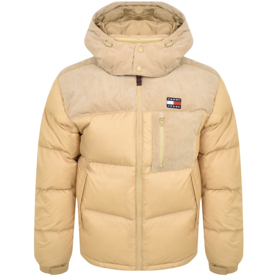 Tommy Jeans Cord Mix Alaska Puffer Jacket Beige | Mainline Menswear