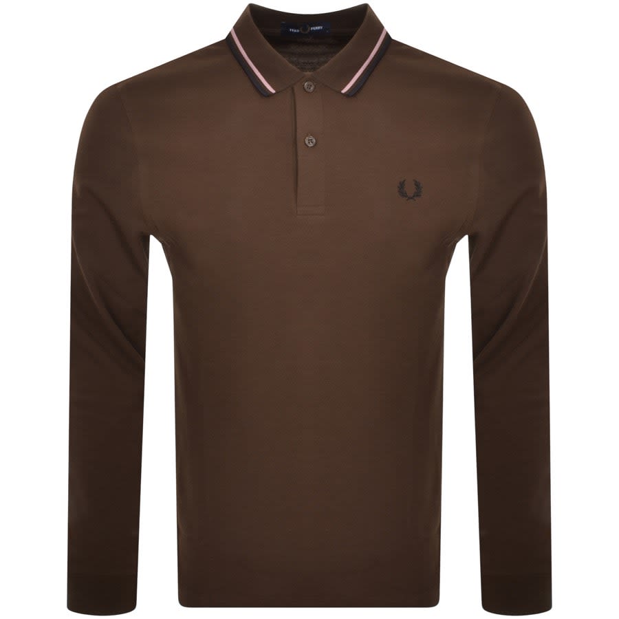 Fred Perry Long Sleeved Polo T Shirt Brown | Mainline Menswear