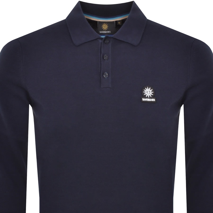 Sandbanks Knitted Long Sleeve Polo T Shirt Navy Mainline