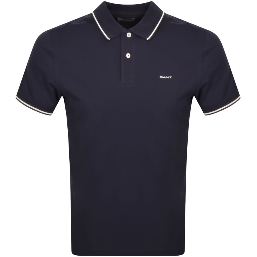 Gant Collar Tipping Rugger Polo T Shirt Navy | Mainline Menswear