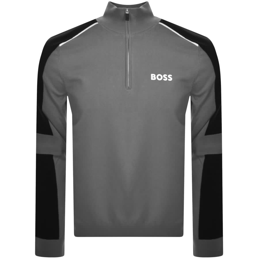 BOSS Zelchior Half Zip Knit Jumper Grey