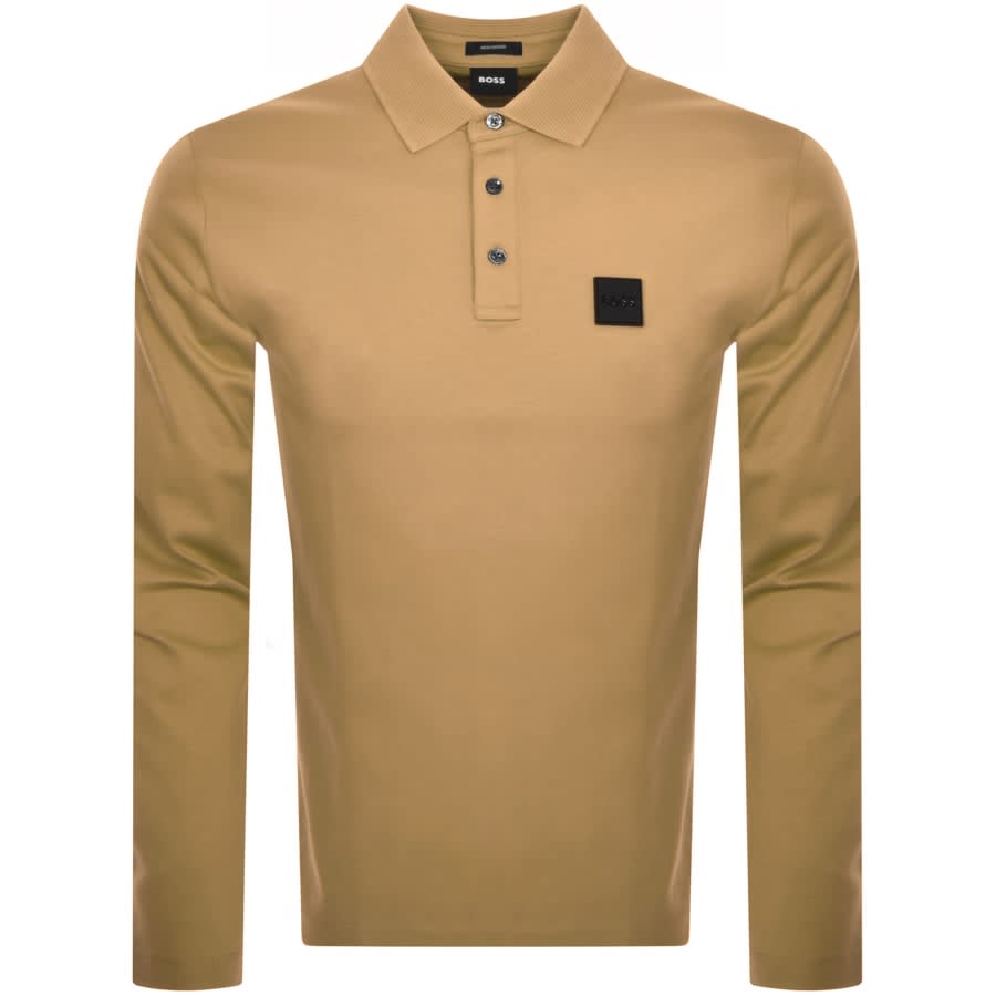 BOSS Pado 08 Long Sleeve Polo T Shirt Brown | Mainline Menswear