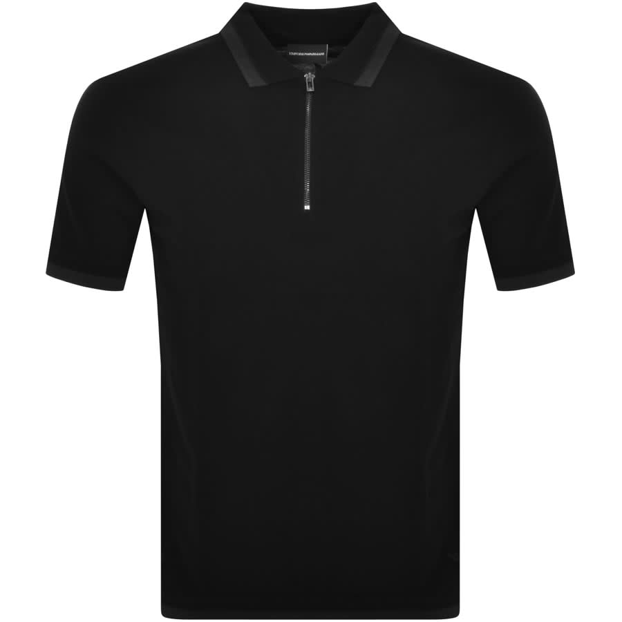 Emporio Armani Half Zip Logo Polo T Shirt Black | Mainline Menswear