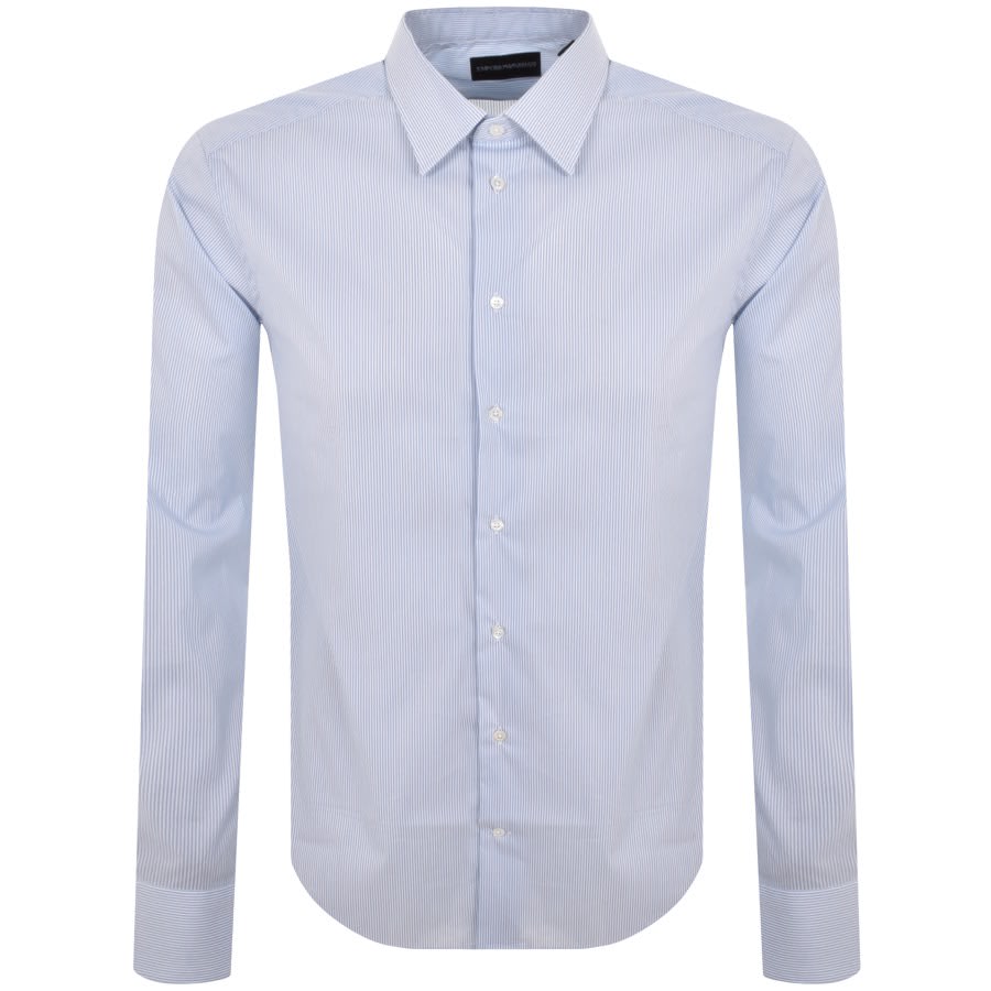Emporio Armani Logo Long Sleeve Shirt Blue male 18 Collar