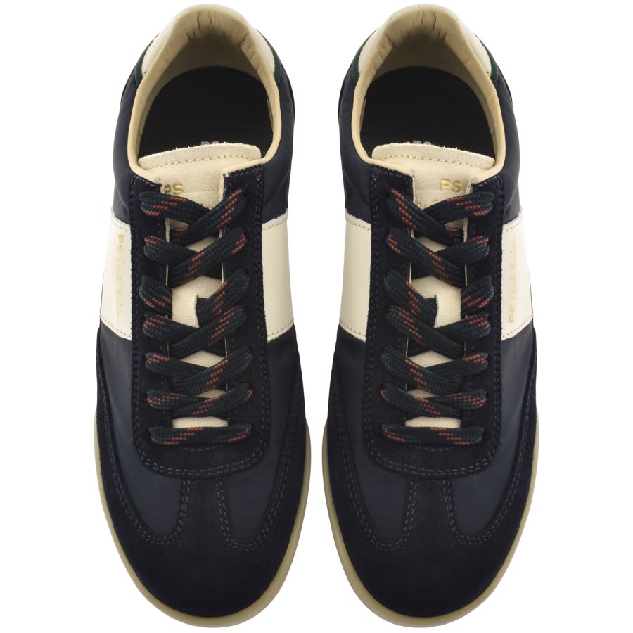 Navy and shop gold trainers