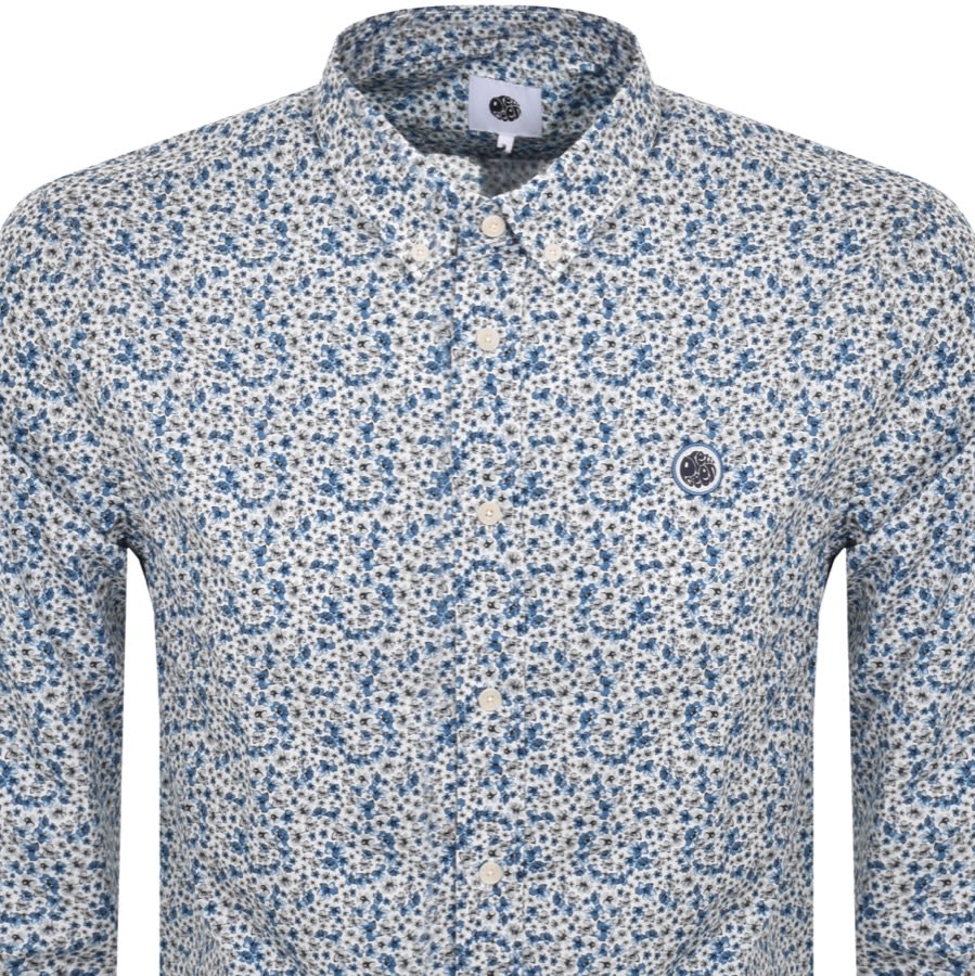 Navy Blue and Green Floral Printed Shirt