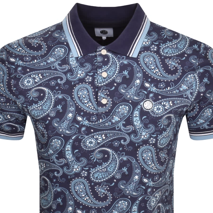 Pretty Green Eclipse Paisley Polo T Shirt Navy Mainline Menswear