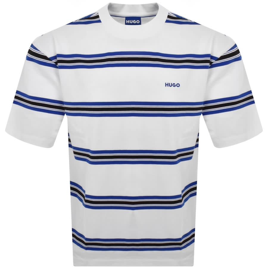 HUGO Blue Natinolo Striped T Shirt White Mainline Menswear Canada