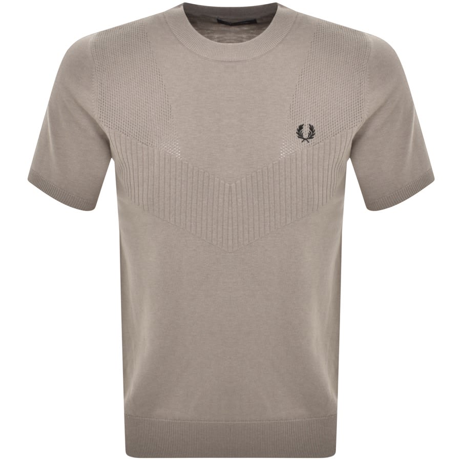 Fred Perry Pointelle Detail Knitted T Shirt Grey Mainline Menswear