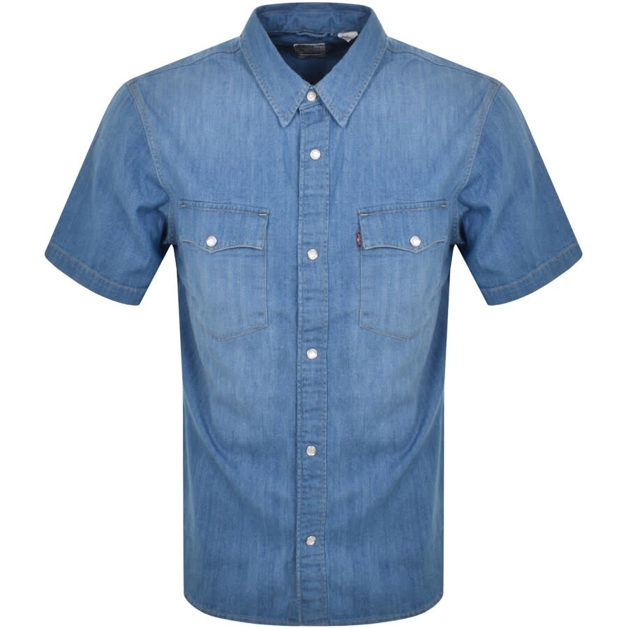 Blue button up short sleeve deals
