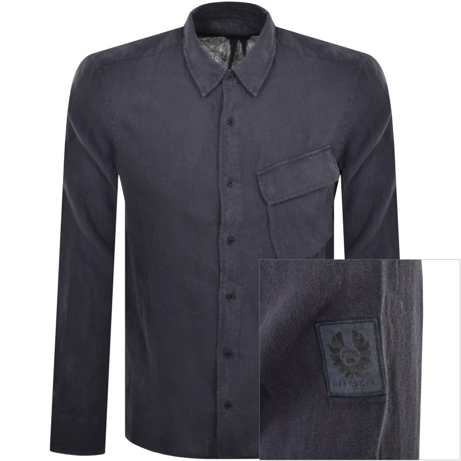 Belstaff Scale Linen Long Sleeved Shirt Navy | Mainline Menswear 