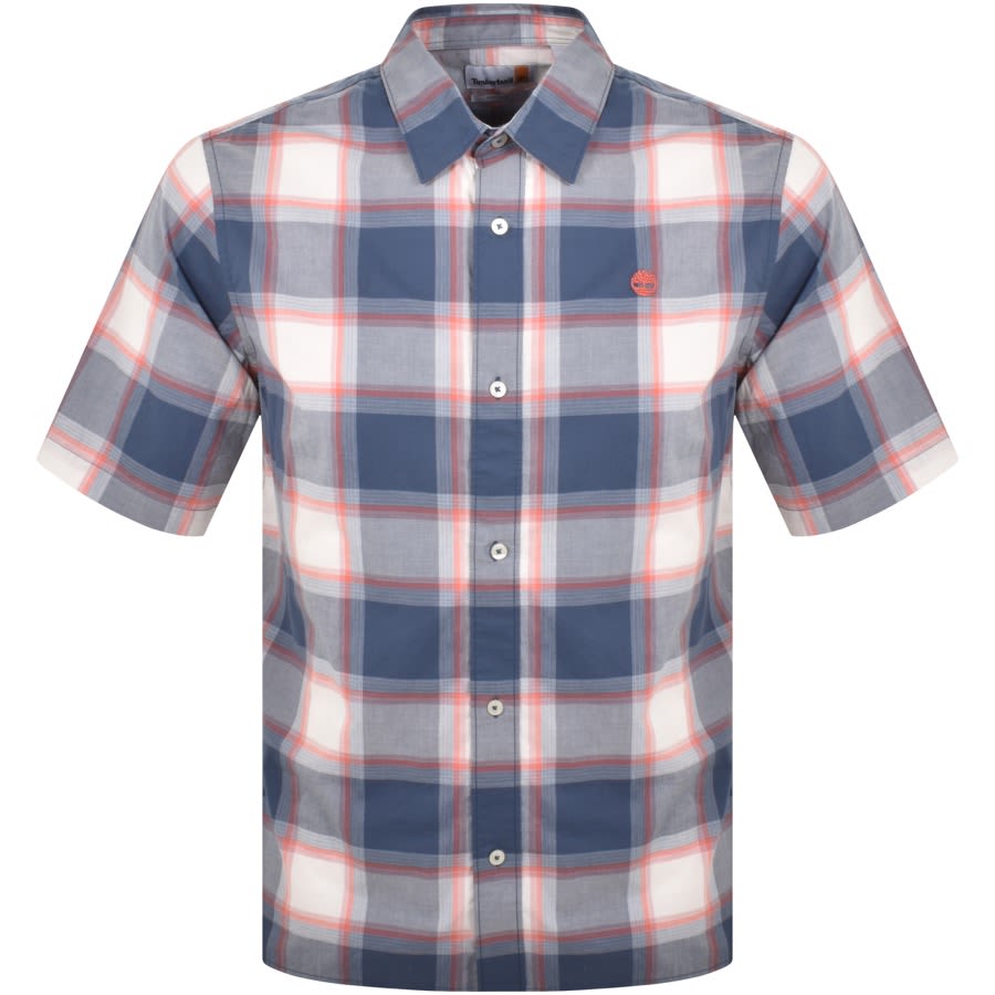 Timberland Check Poplin Short Sleeve Shirt Blue