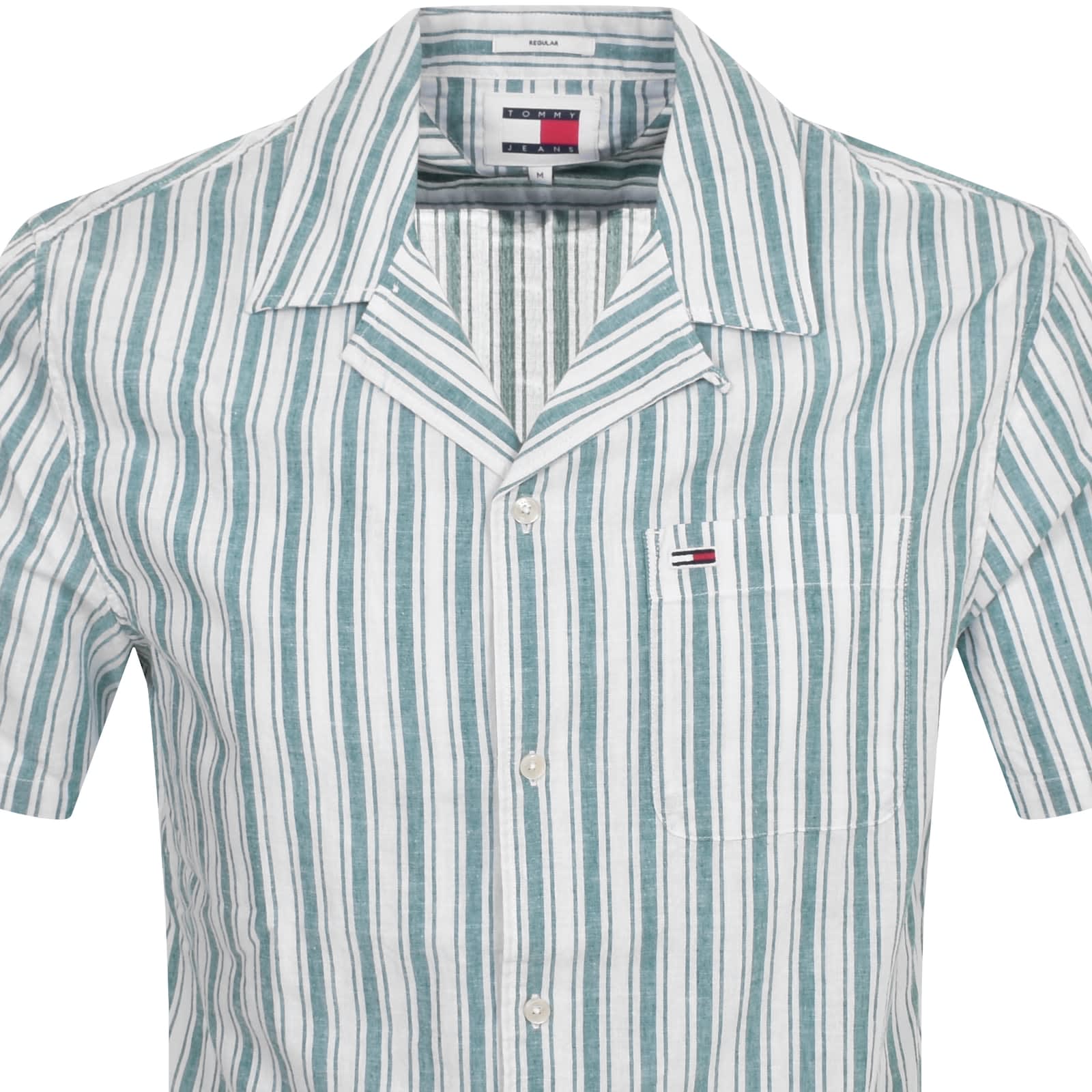 Tommy Jeans Stripe Linen Short Sleeve Shirt Blue Mainline Menswear Denmark