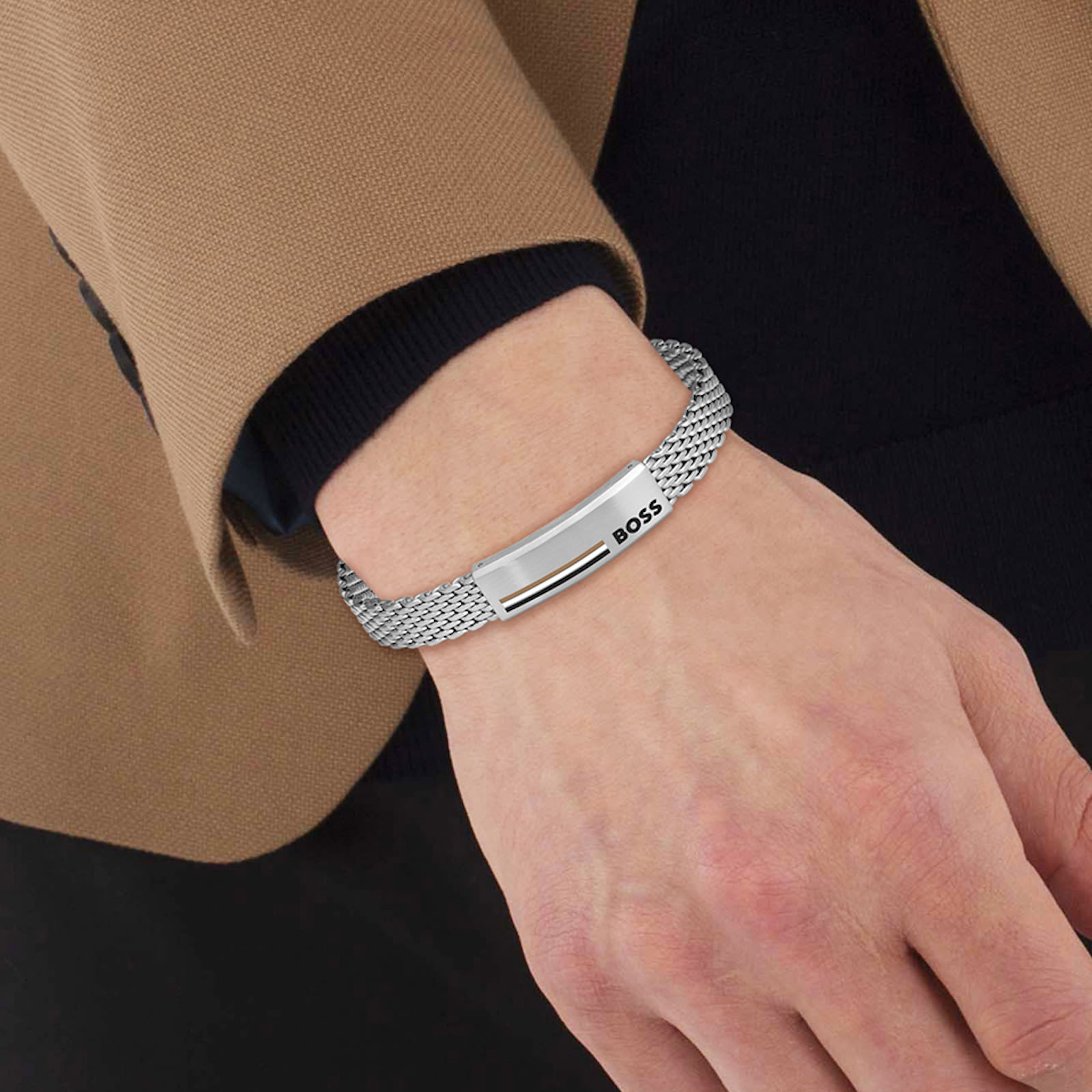 hugo boss silver bracelet mens