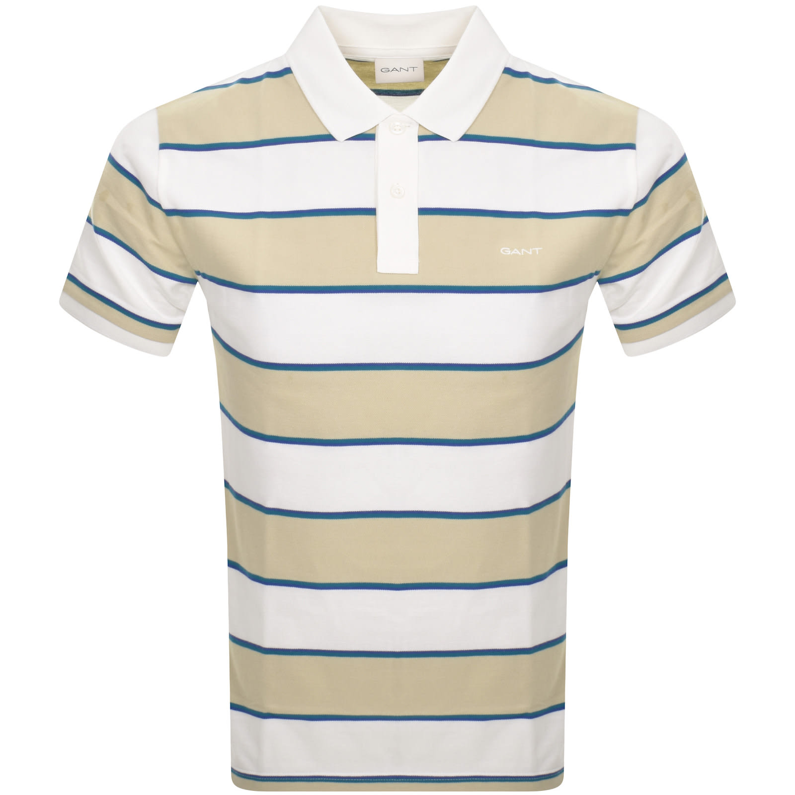 Gant Stripe Pique Polo T Shirt Beige