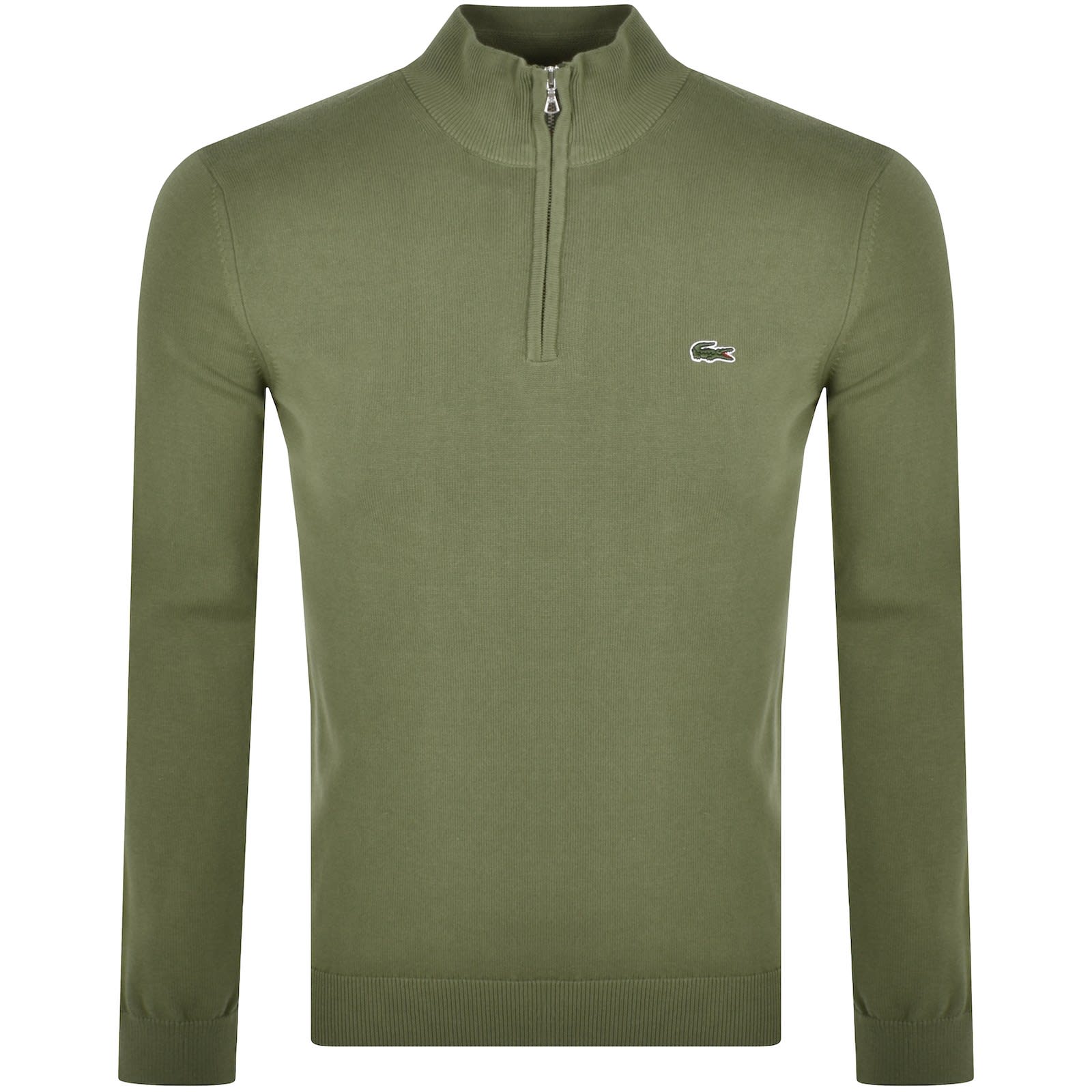 Lacoste Half Zip Logo Knit Jumper Khaki Mainline Menswear