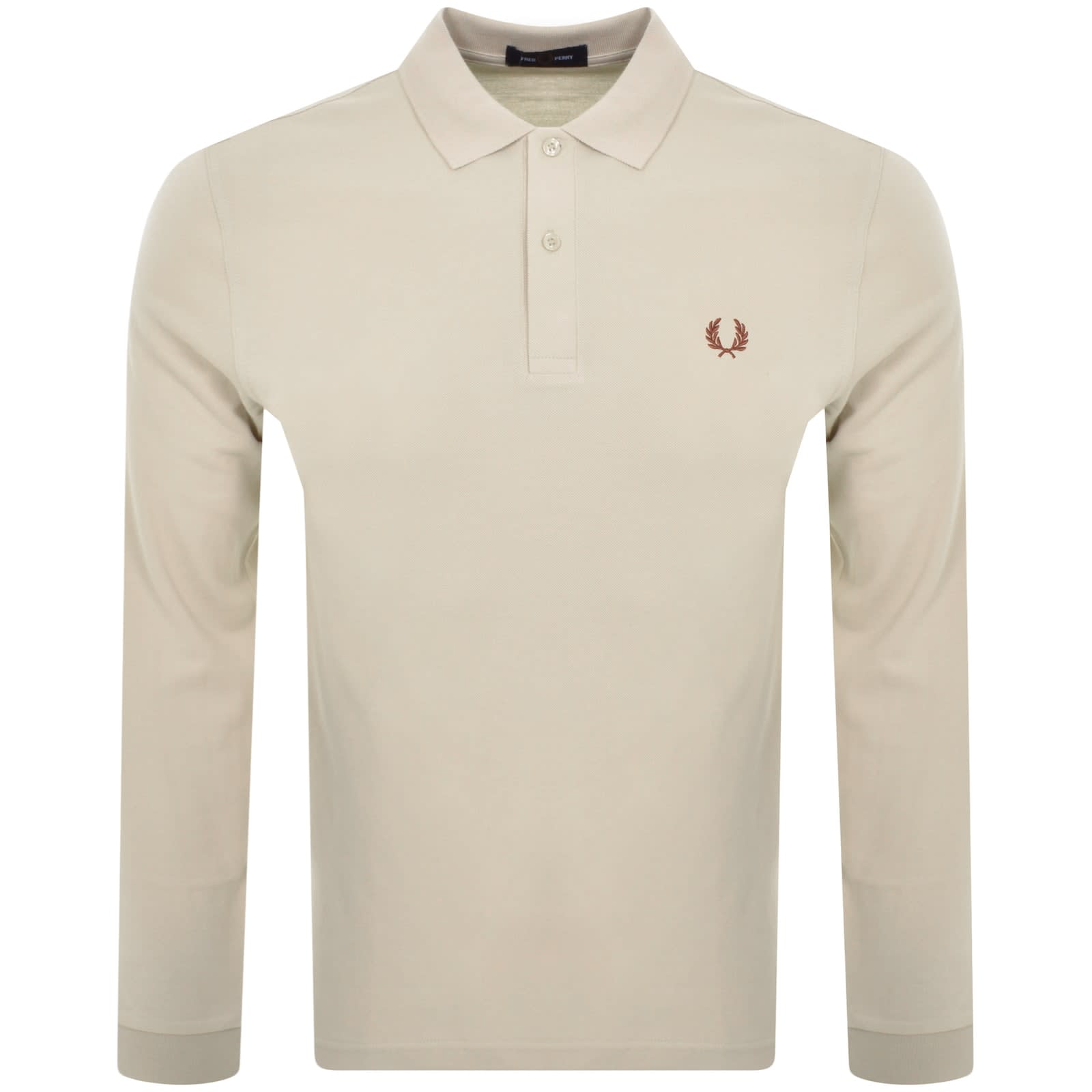 Fred Perry Long Sleeved Pique Polo T Shirt Beige Mainline Menswear United States