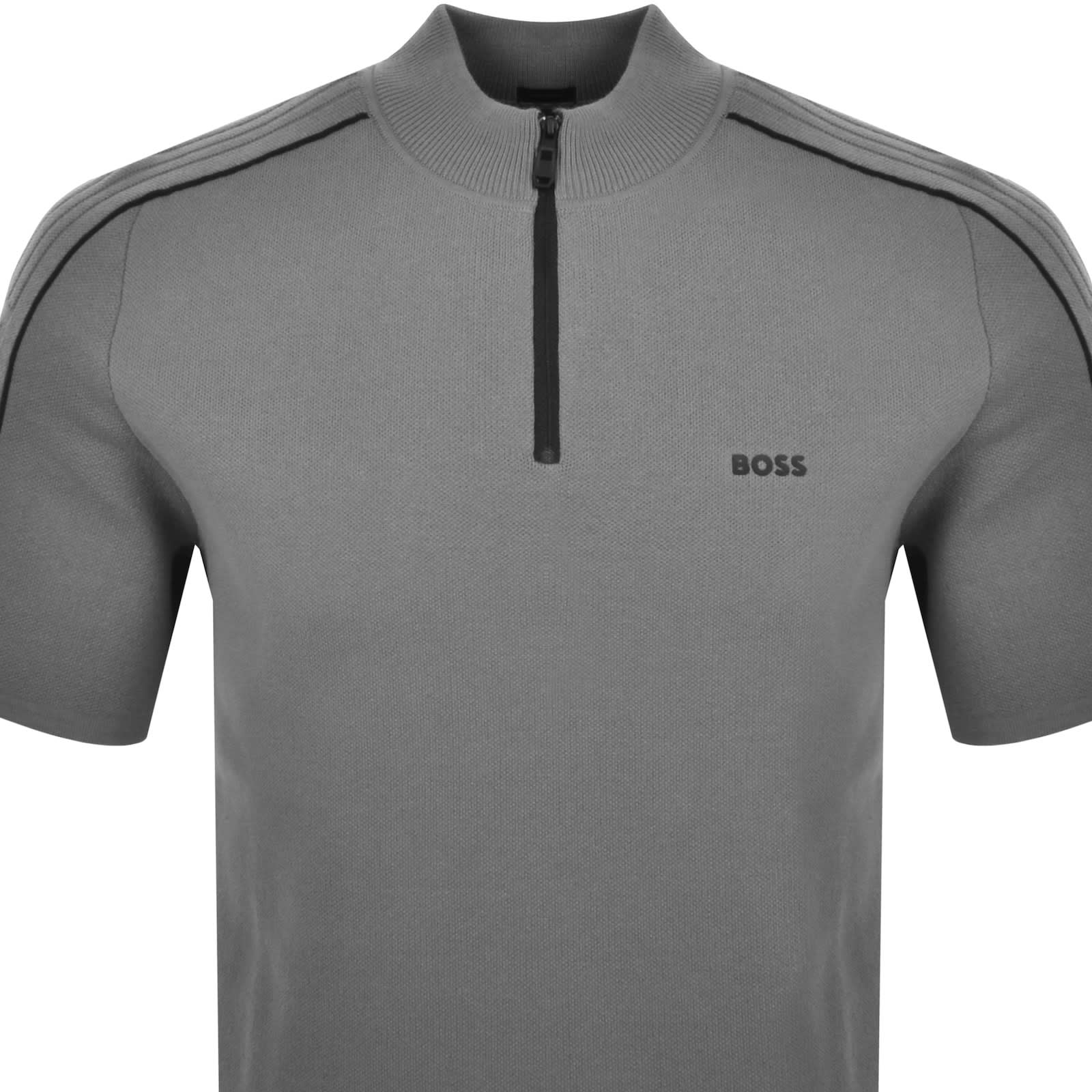 BOSS Zildor Quarter Zip Short Sleeve Jumper Grey Mainline Menswear