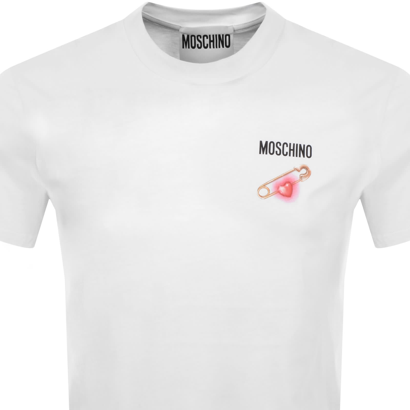 Organic Jersey T shirt Heart Safety Pin Unisex White Moschino