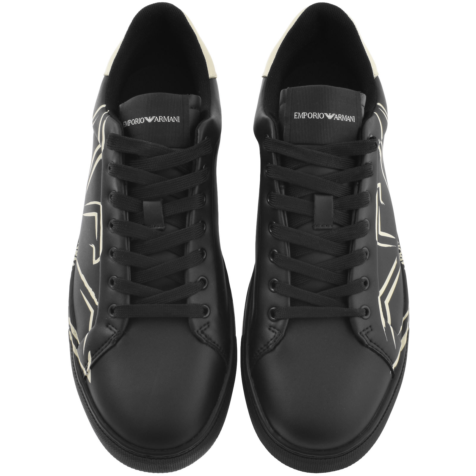 Armani black leather trainers discount