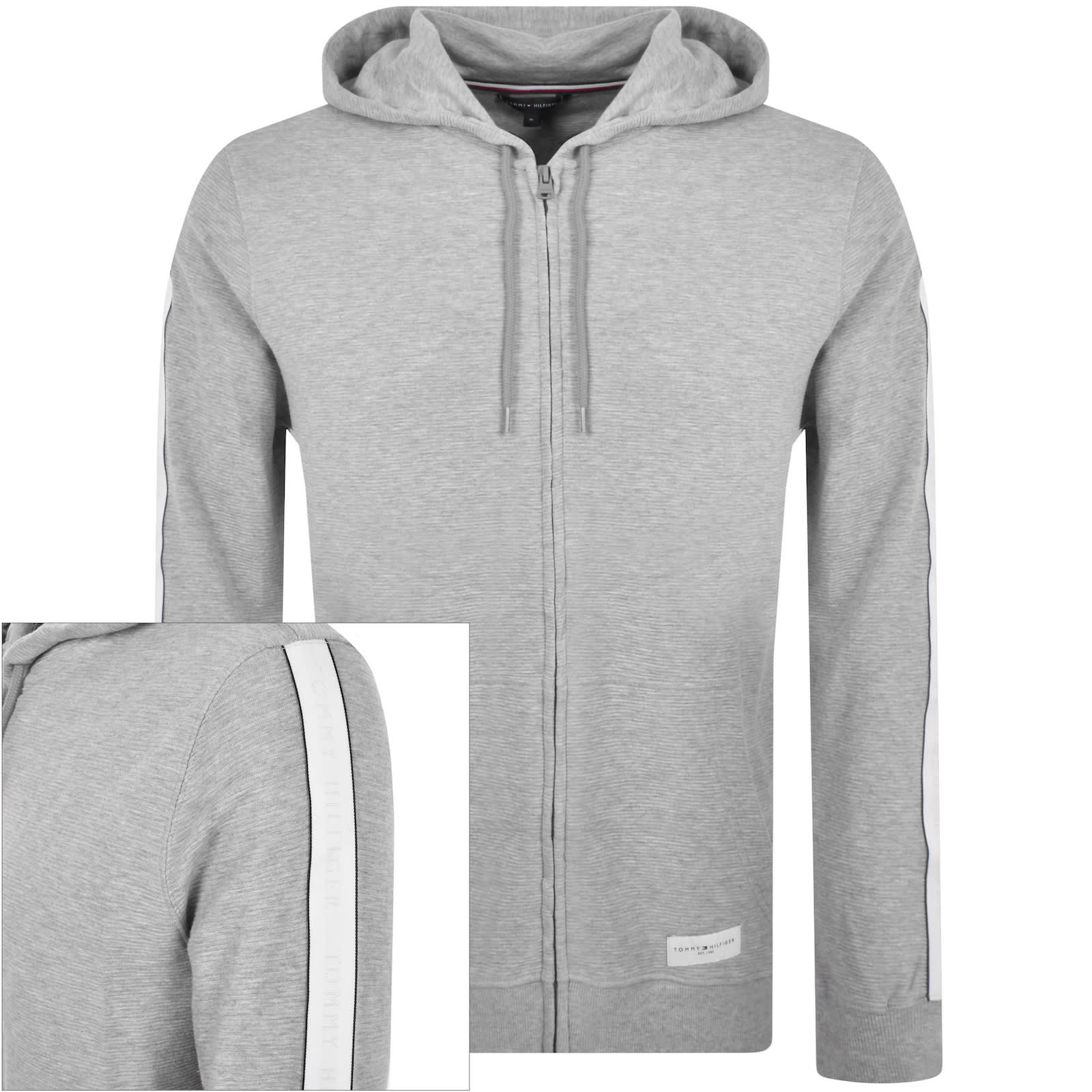 Tommy hilfiger taped sleeve grey hoodie cheap