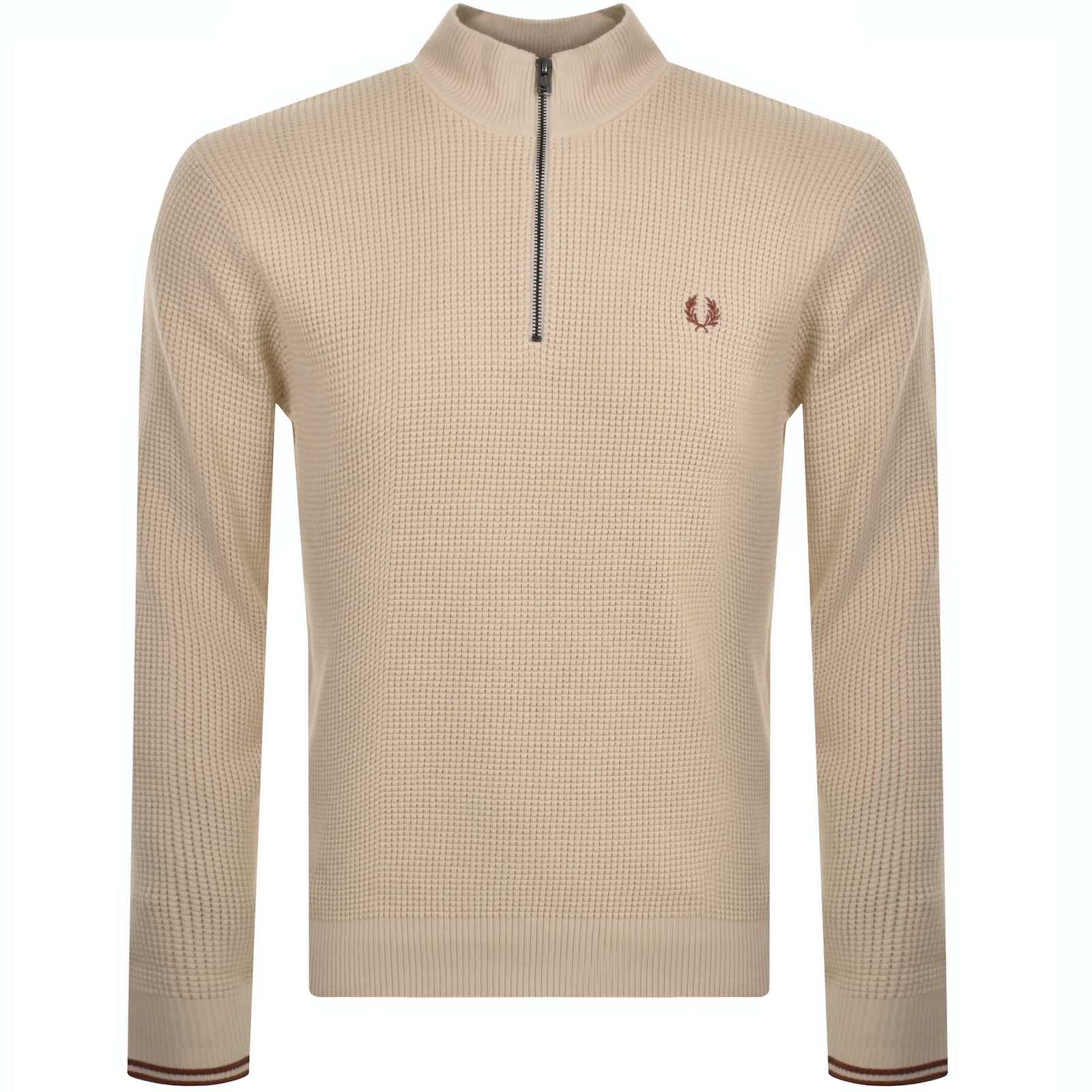 Fred Perry Half Zip Waffle Knit Jumper Beige Mainline Menswear