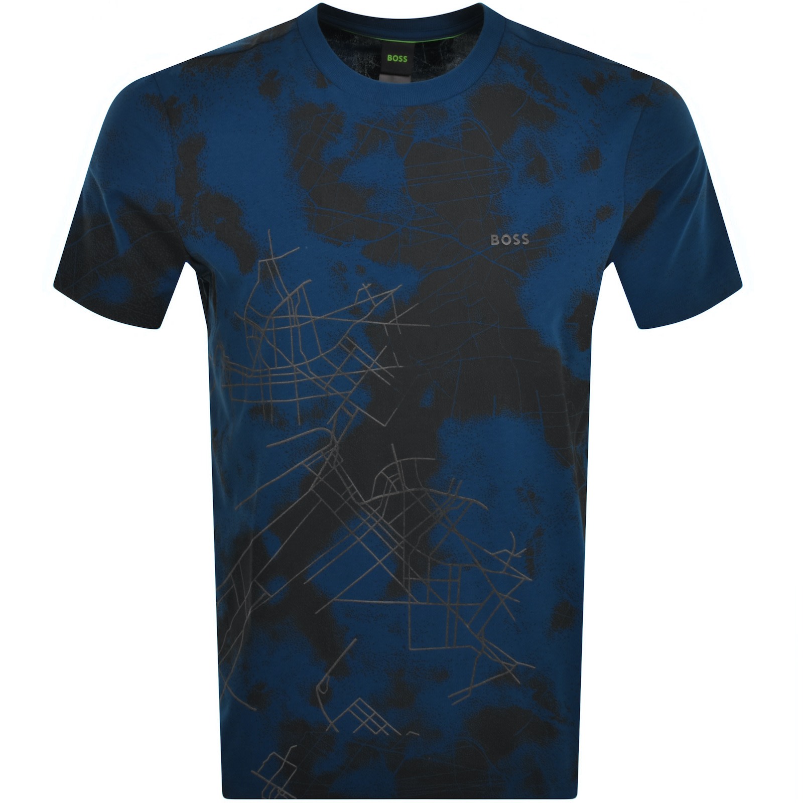 BOSS Blue Reflective Print Cotton T Shirt Small Mens