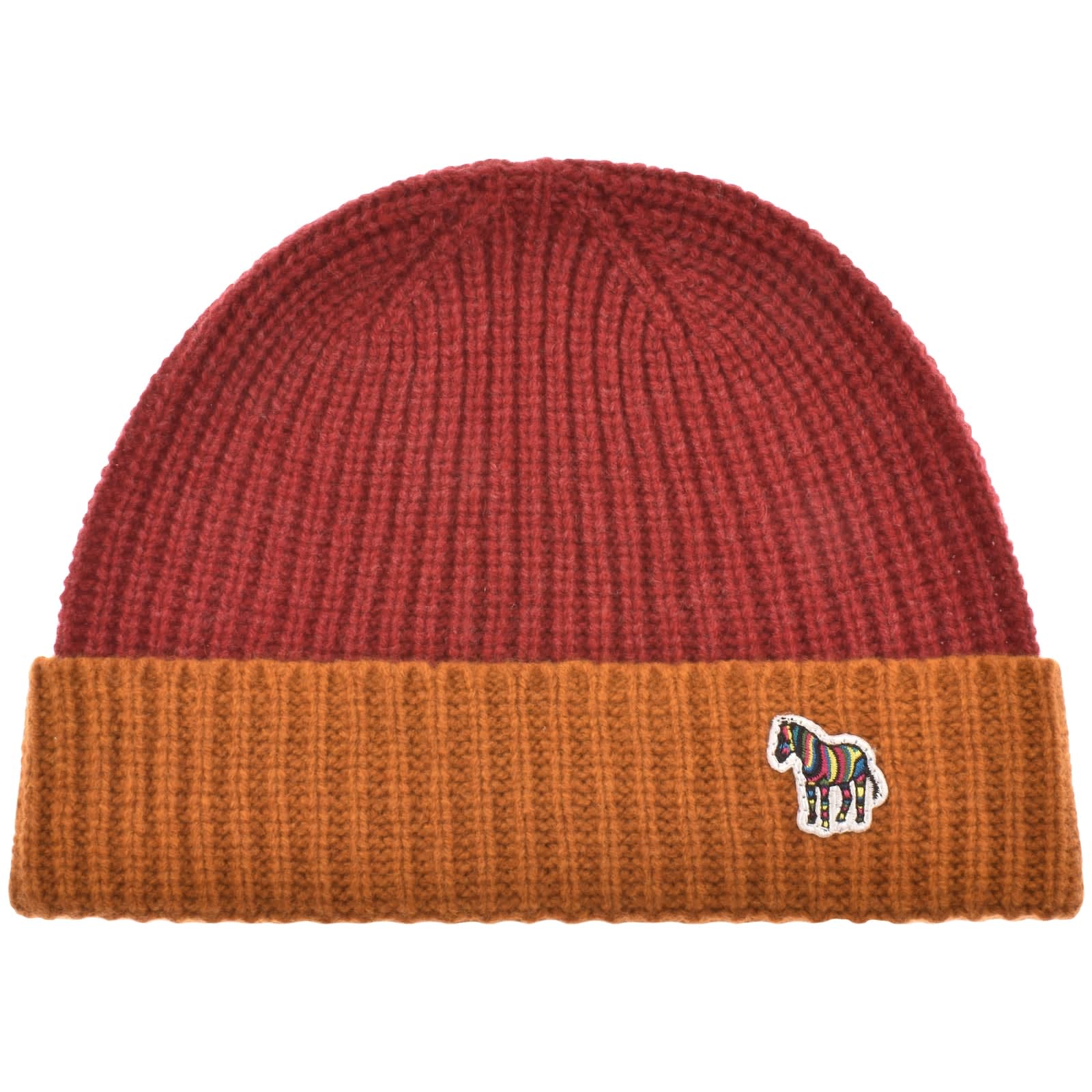 Paul Smith Rib Zebra Lambswool Beanie Hat Red Mainline Menswear