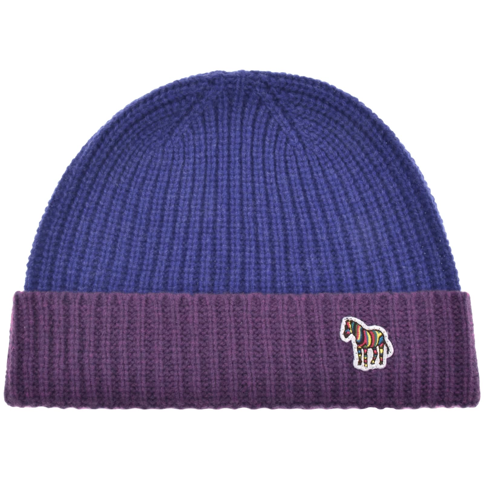 Paul Smith Rib Zebra Lambswool Beanie Hat Blue Mainline Menswear