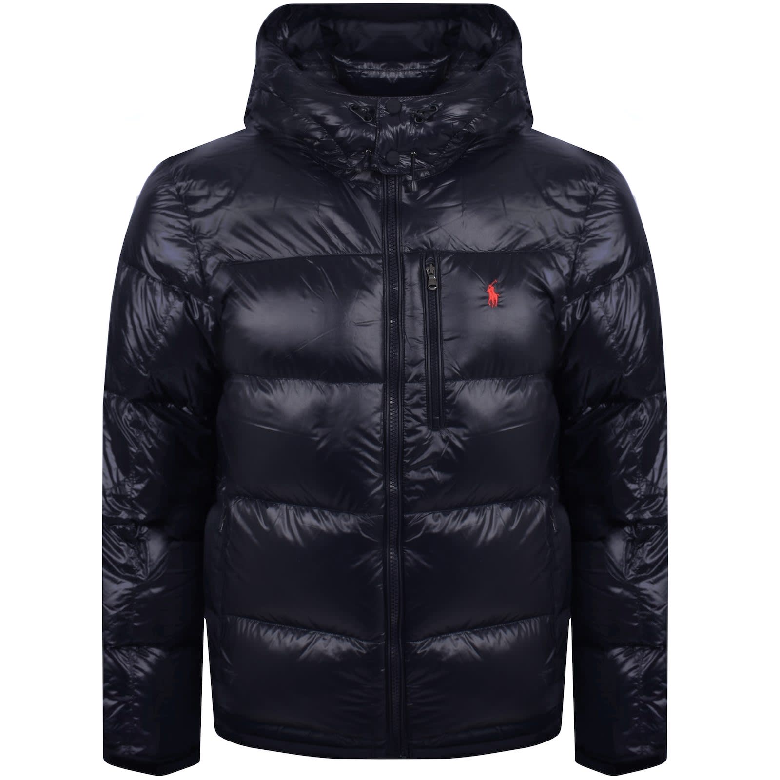 Polo ralph lauren down puffer jacket detachable hood player logo in black discount