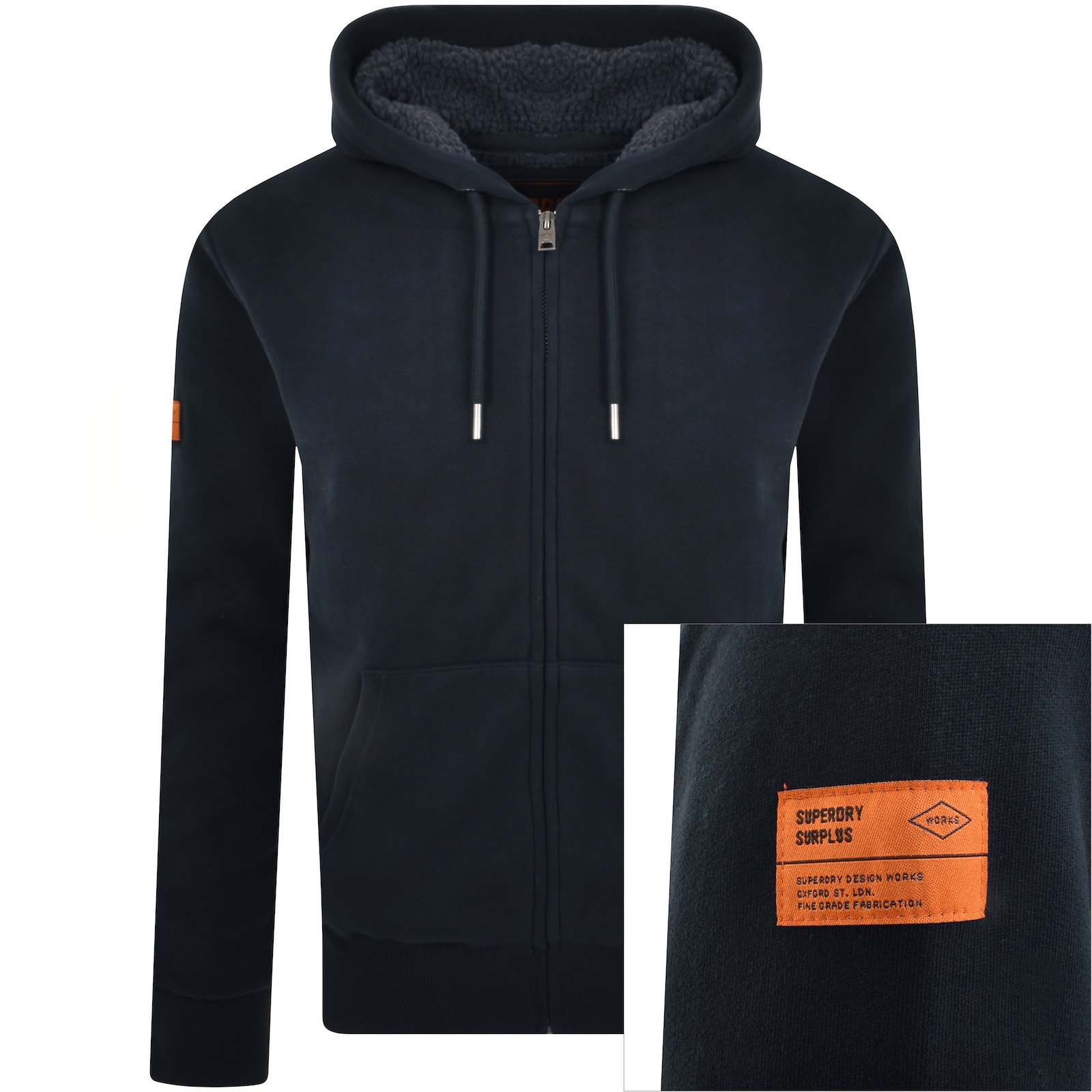 Superdry Borg Lined Full Zip Hoodie Navy Blue XL
