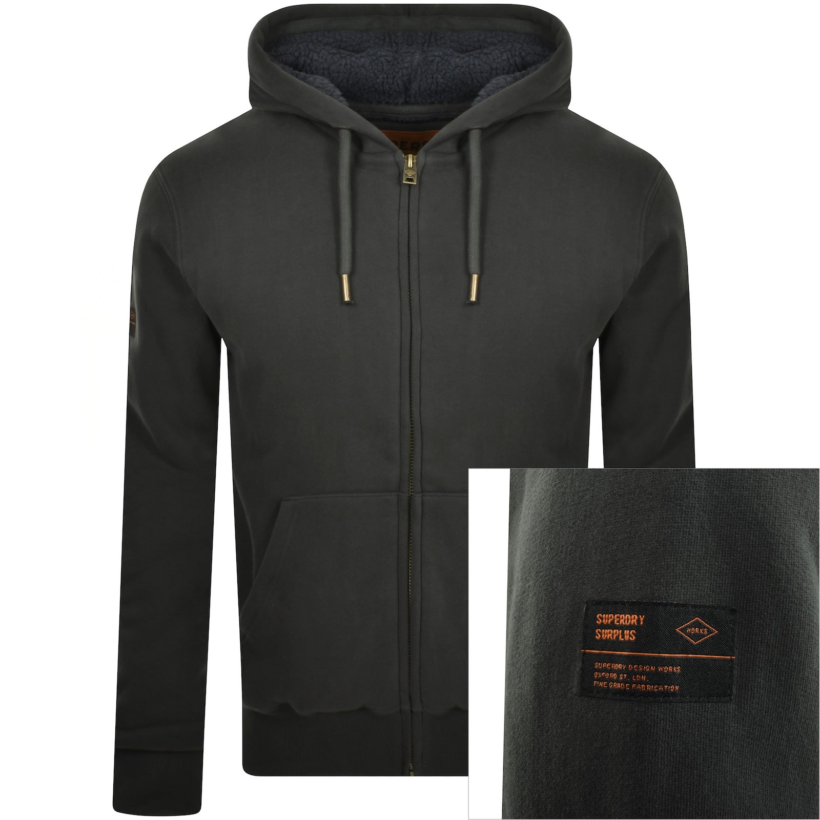 Superdry Borg Lined Zip Hoodie Washed Black Mainline Menswear