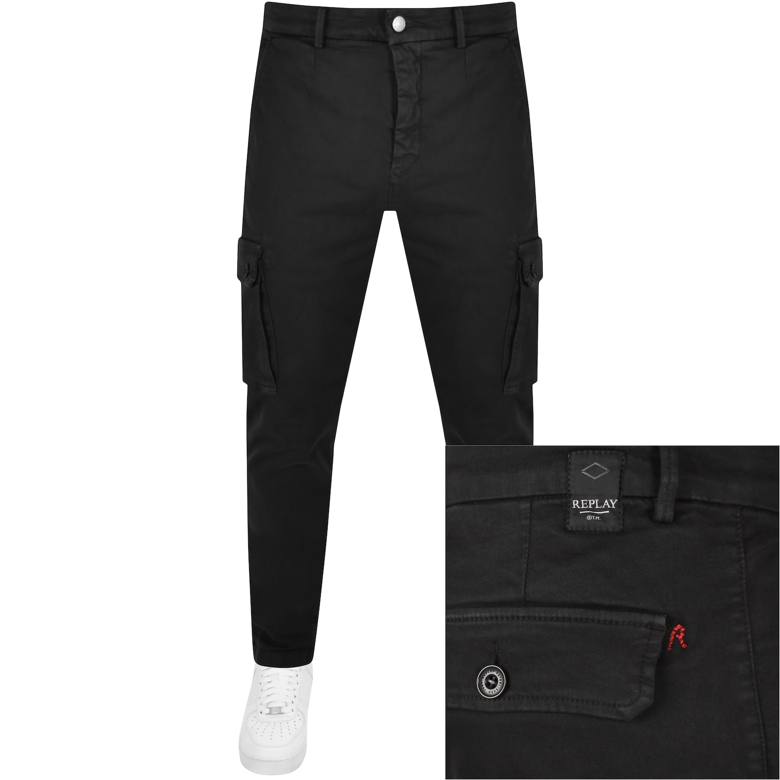 Replay Jaan Hyperflex Slim Fit Cargo Jeans Black | Mainline Menswear