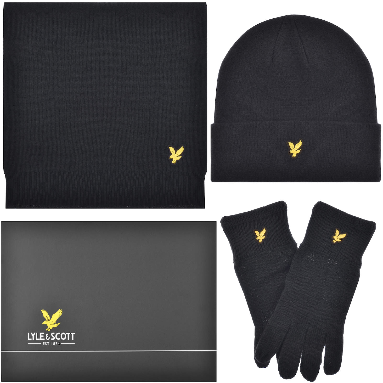 Lyle And Scott Beanie Gloves And Scarf Set Navy Mainline Menswear