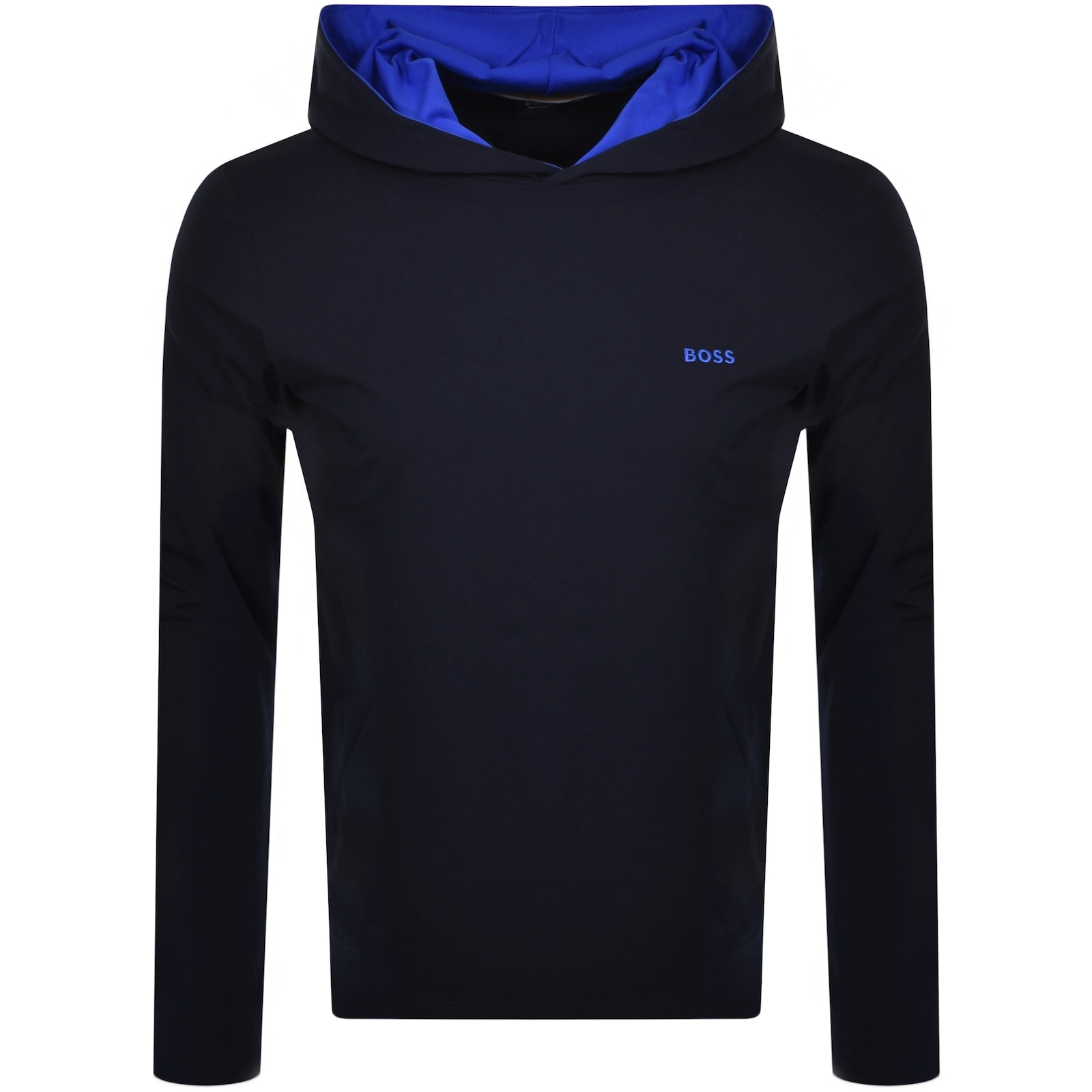 BOSS Long Sleeve Hooded T Shirt Blue Mainline Menswear