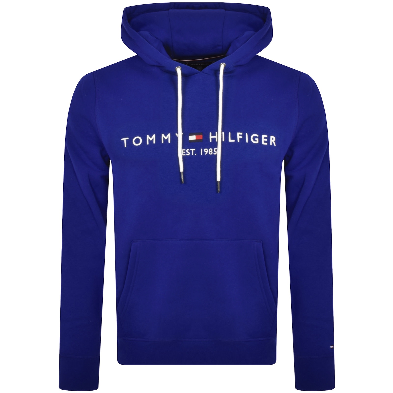 Tommy Hilfiger Mens Logo Embroidery Drawstring Hoodie Wedge Blue