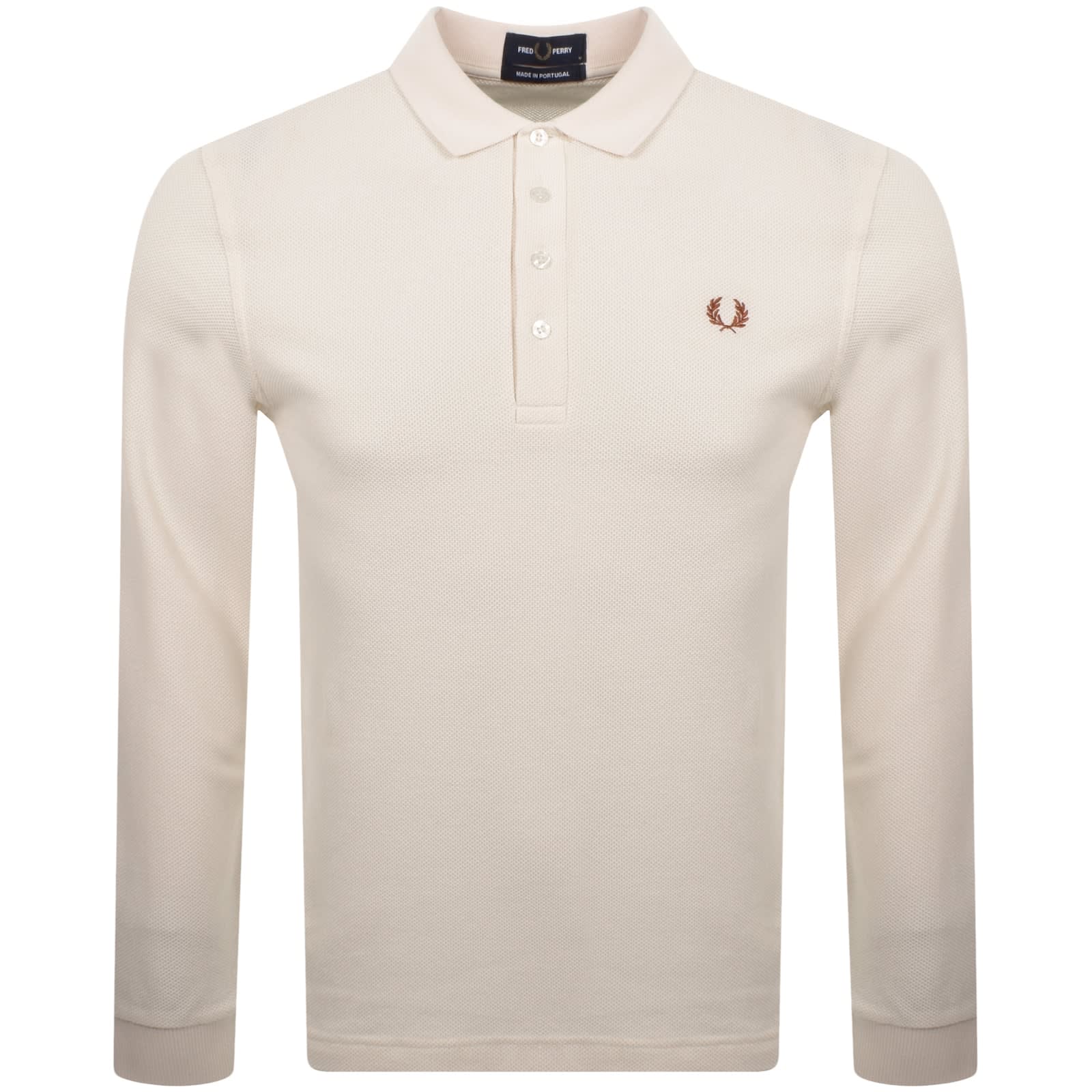 Fred Perry Long Sleeve Polo T Shirt Cream | Mainline Menswear United States
