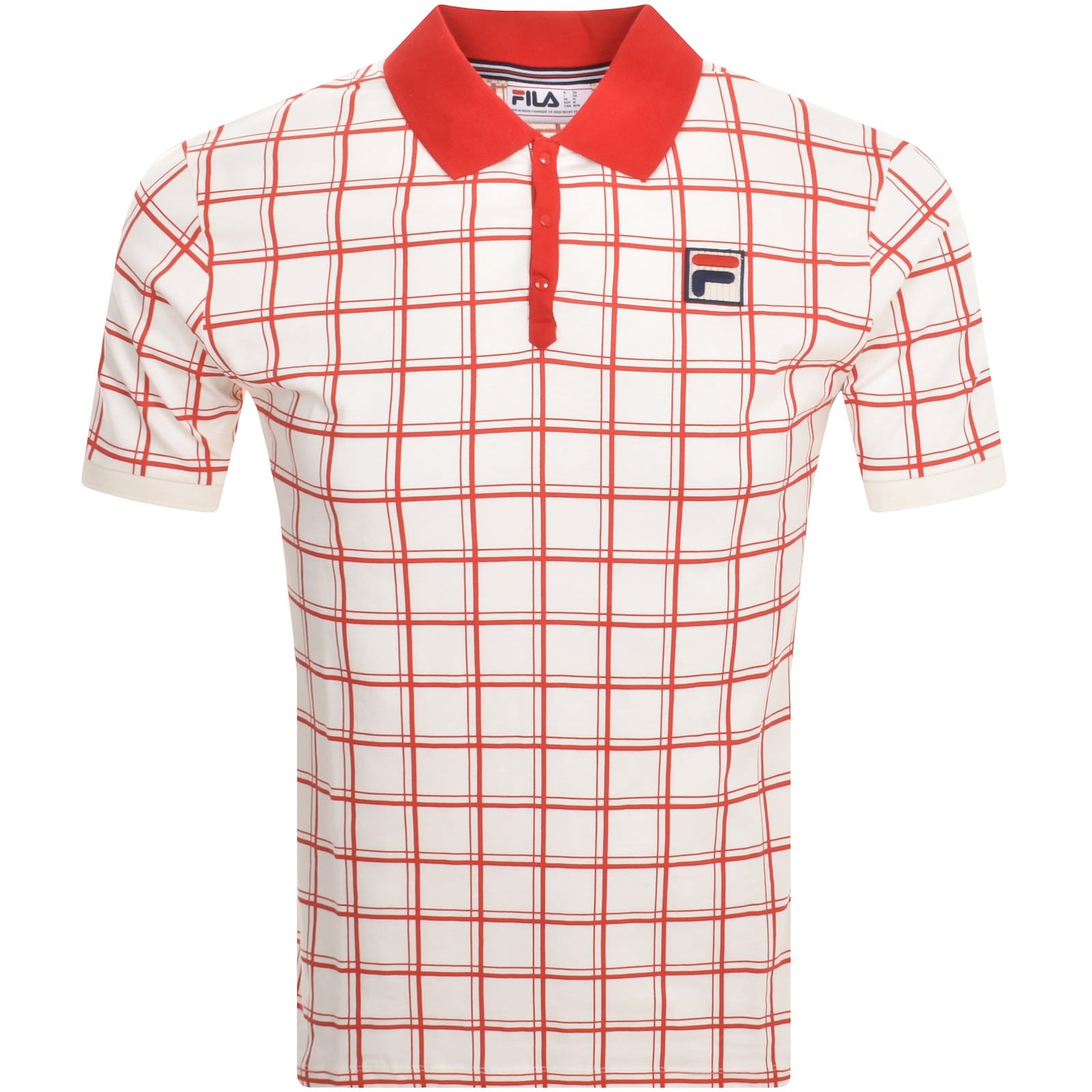 Fila Vintage Bobby Check Polo T Shirt Cream Mainline Menswear Ireland