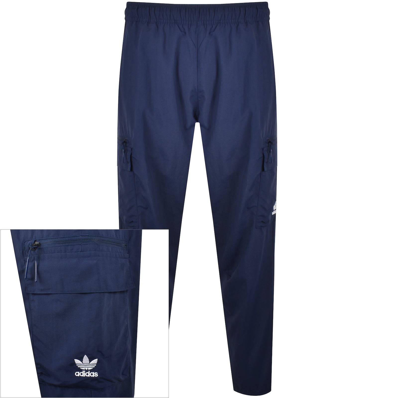 grey and blue adidas joggers