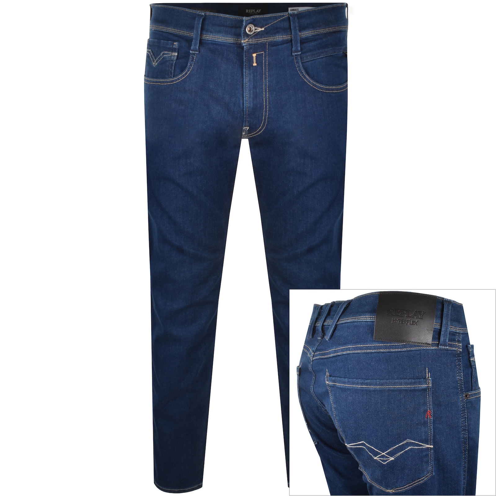 Jeans Replay Pour Hommes ANBASS - Coupe Slim Fit, Denim Noir Stretch - Tailles W29 à W40