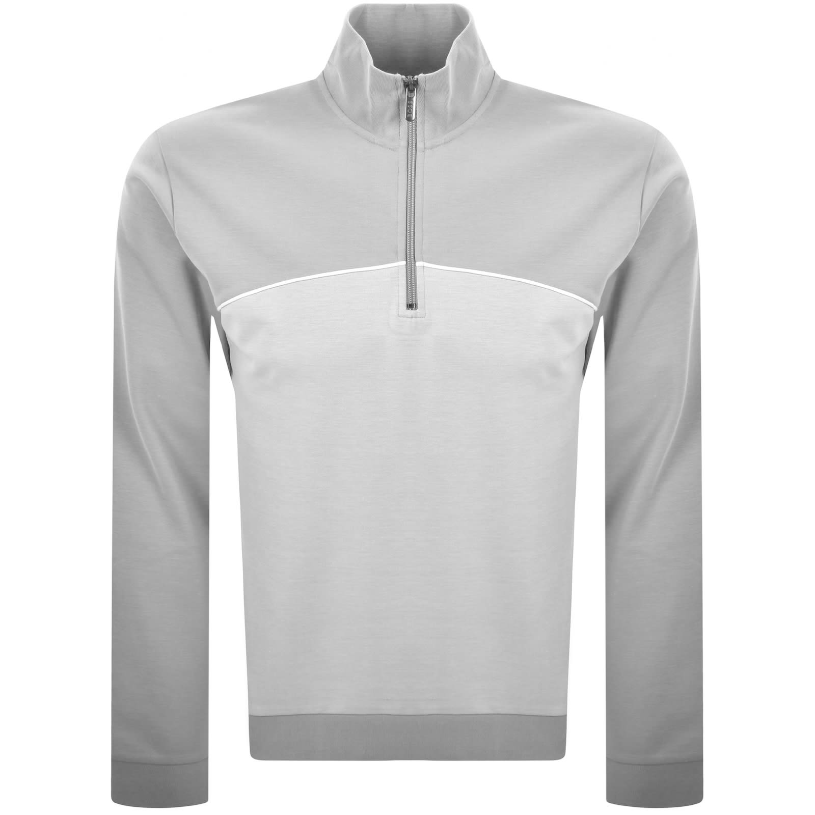 トップス boss BOSS - Cotton-blend zip-up sweatshirt with striped trims - Grey