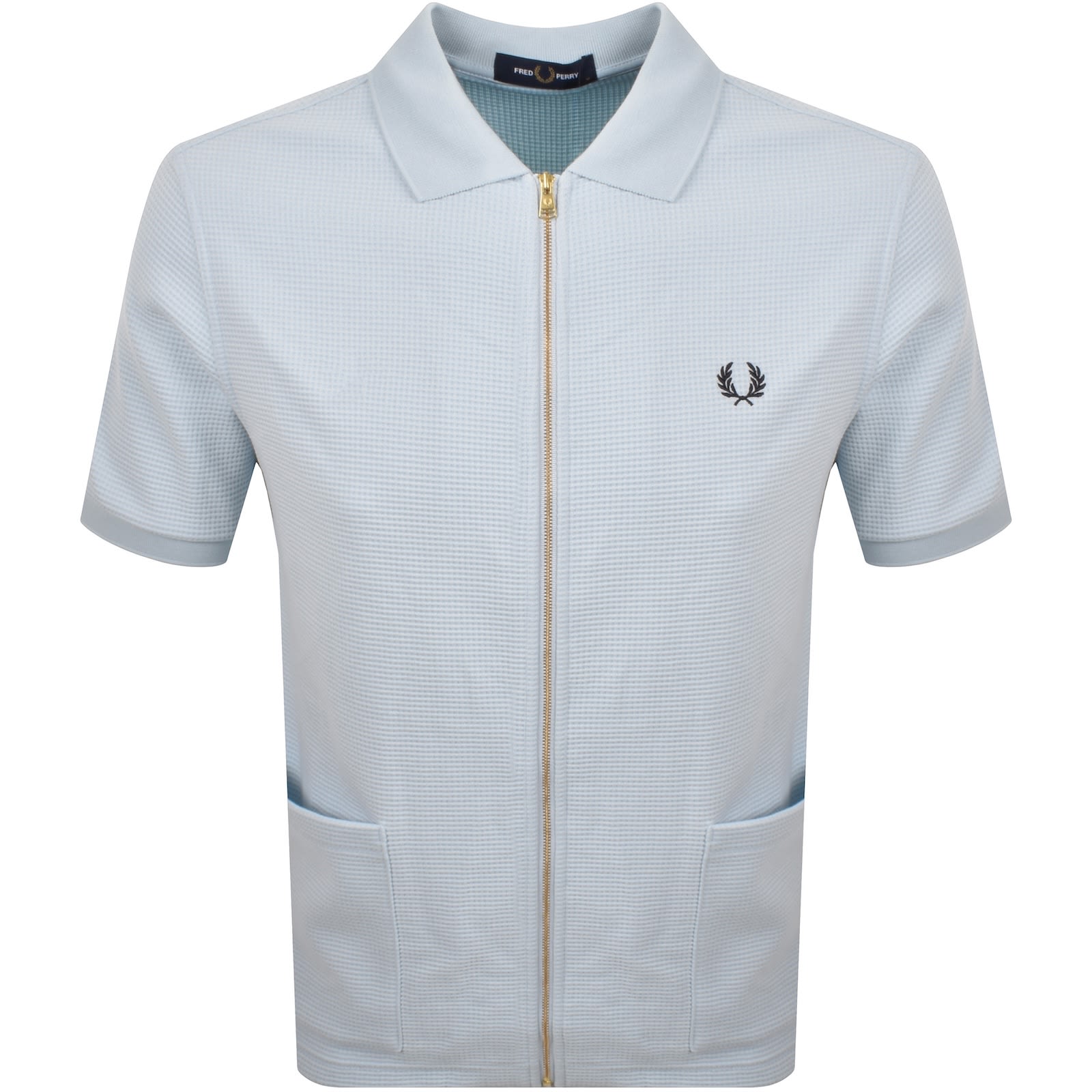 トップス FRED PERRY Ribbed Polo Shirt Textured Stripe Zip Knit Polo Shirt in D Airforce | Fred